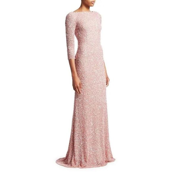 THEIA Three-Quarter Sleeve Sequin Sheath Gown US 8 $1295 - Picture 1 of 11